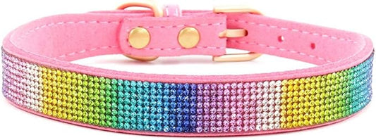 Serijoars Small Dog Collar with Rhinestone Crystal Diamond Colorful Bling Girl Puppy Cat Collars (XXS, Pink2)