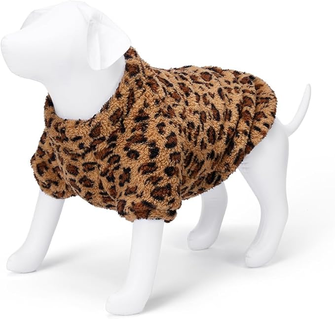 GreenJoy Leopard Print Dog Sweater – Stretchy Fleece Dog Turtleneck Sweatshirt for Puppies & Cats, Soft & Warm Pet Winter Clothes for Small, Medium & Large Dogs (Coffee Brown, Medium)