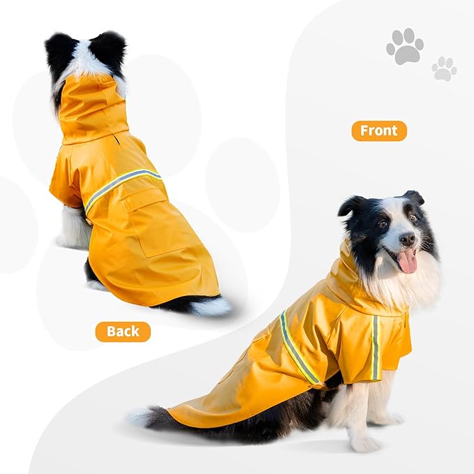 Dog Raincoat, Waterproof Windproof Dog Rain Jacket Adjustable, Rain Coat with Leash Hole, Reflective Strap Raincoat Poncho for Small Medium Large Dogs Outdoor (Reflection-Yellow, X-Large)