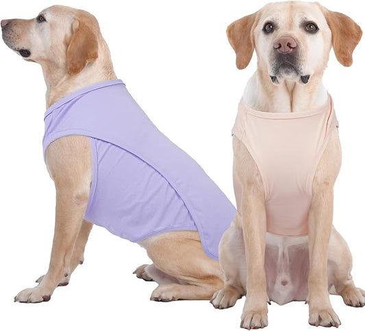 2 Pack Summer Dog Shirt, Quick Dry Cooling T-Shirts for Large Dogs, Sun Protection Breathable Vest, Durable Regulate Temperature Dog Clothes, Purple+Pink, 4XL