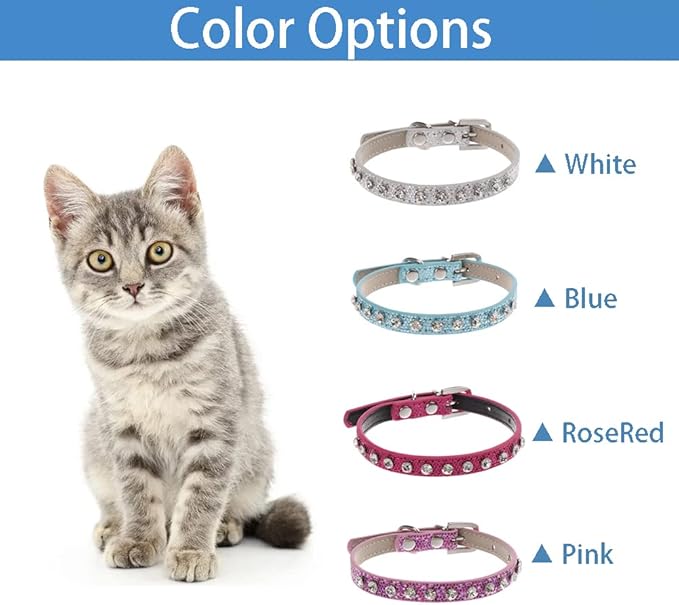 Cat Collar Rhinestone Bling Cute Cat Collars Accessories for Pet Collars Adjustable Ideal for Girl Cats Male Cats(Rosered)