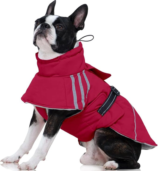 FUAMEY Dog Cold Weather Coats,Dog Winter Jackets for Large Dogs Warm Dogs Coat with Reflective Strips Waterproof Pet Snowsuit Thick Paded Pets Vest for Beagle Corgi Wine Red L