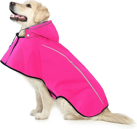 Mile High Life Dog Raincoat, Adjustable Waterproof Pet Rain Jacket, Reflective Hooded Poncho for Small Medium Large Dogs, Lightweight Breathable Pet Rain Coat (Hot Pink,XL Chest 31"-37")