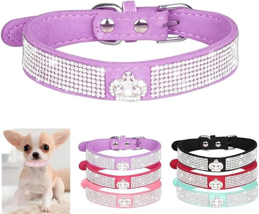 Serijoars Small Dog Collar with Rhinestone Crystal Diamond Colorful Bling Girl Puppy Cat Collars (S, Purple4)