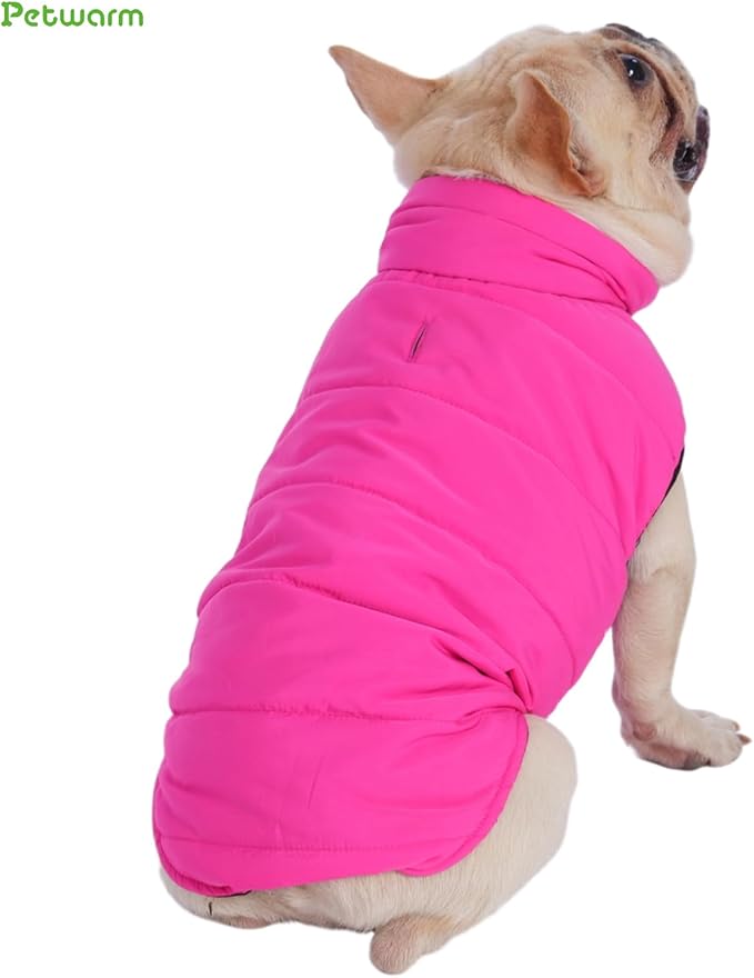 PetWarm Reversible Dog Winter Coat, Windproof Dog Puffer Vest, Soft Vest for Dogs with Hook-and-Loop Strap for Easy Dressing, Waterproof Coat for Dogs with Adjustable Fit, Pink, XL