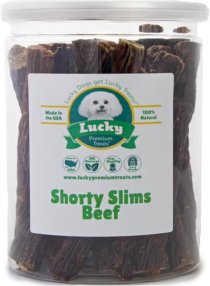Lucky Premium Treats Lucky Shorty Slims – Beef Dog Treats and Crunchy Dog Chew Sticks with Real Beef for Small to Large Dogs (20 Count)