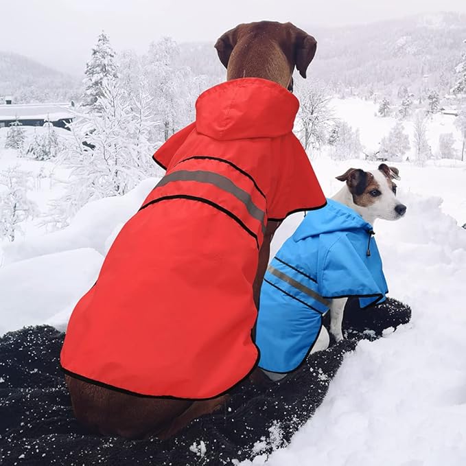 Candofly Dog Raincoat Hooded Poncho - Adjustable Waterproof Dog Rain Jacket Lightweight Reflective Dog Rain Coat Pet Slicker for Small Medium Large Dogs (Large, Bright Red)