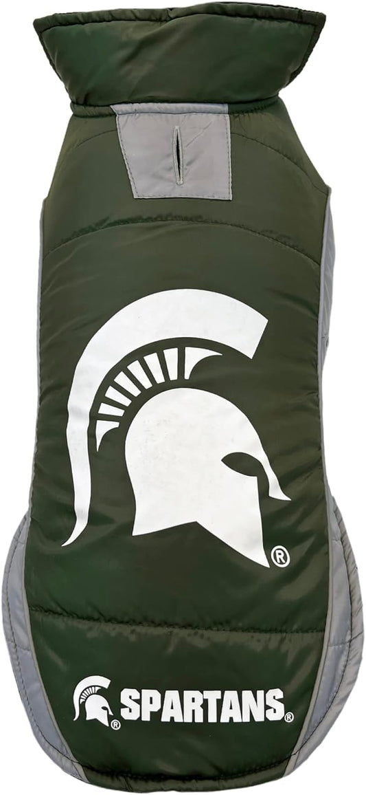 Pets First Collegiate Michigan State Spartans Puffer Vest for Dogs & Cats. Size Large. Warm, Cozy, and Waterproof Dog Coat, for Small and Large Dogs/Cats.