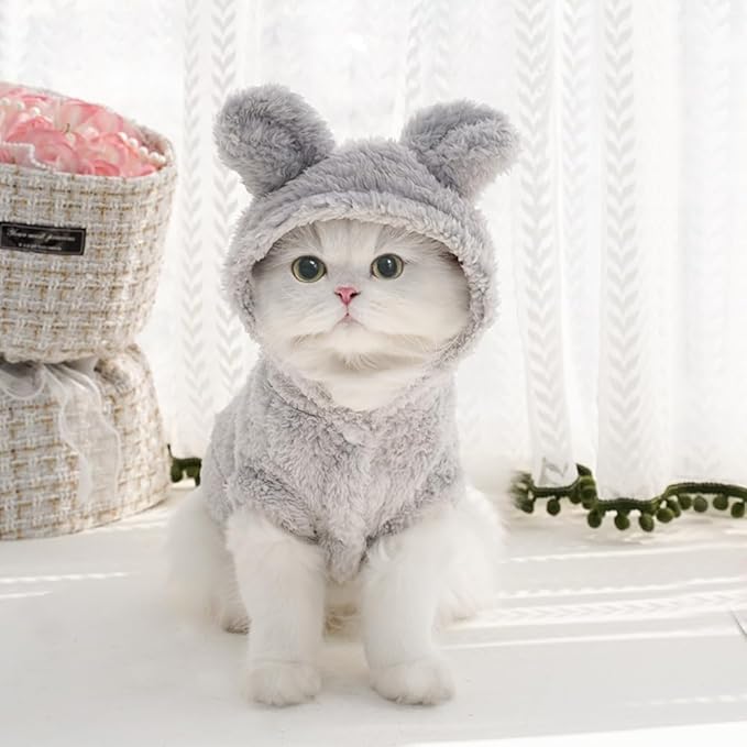 Cat Bunny Ears Costume Cute Dog Kitten Hoodies Sweater Rabbit Ears Puppy Pet Apparel (XXX-Large,Gray)