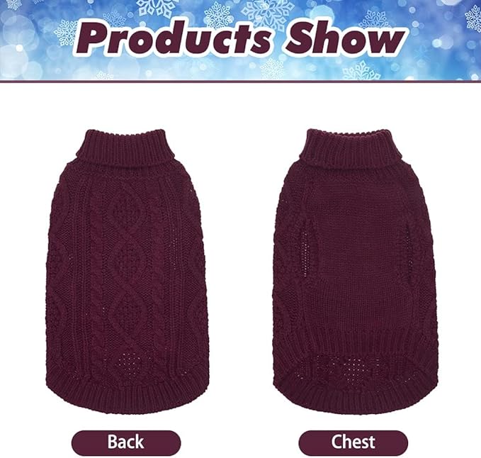BINGPET Thermal Knitted Dog Sweater, Winter Dog Cat Coat, Warm Sweater for Small Medium Large Dogs, Classic Cable Knit Turtleneck Pullover, Purple, Large, 100% Acrylic, Machine Wash
