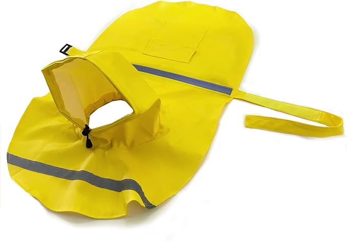 Mikayoo Large Dog Raincoat Adjustable Pet Waterproof Clothes Lightweight Rain Jacket Poncho Hoodies with Strip Reflective(Yellow,M)