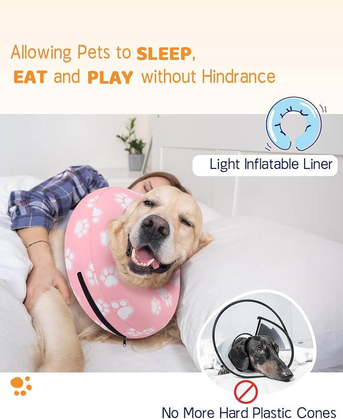 Supet Inflatable Dog Cone Collar Alternative After Surgery, Dog Neck Donut Collar Recovery E Collar for Neuter, Soft Pet Cone for Small Medium Large Dogs