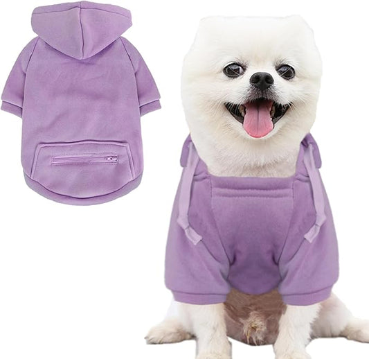 Jecikelon Pet Dog Cold Weather Coat with Pocket Winter Dog Hoodie Warm Puppy Clothes for Small Dogs Chihuahua Clothing (Purple, Small)