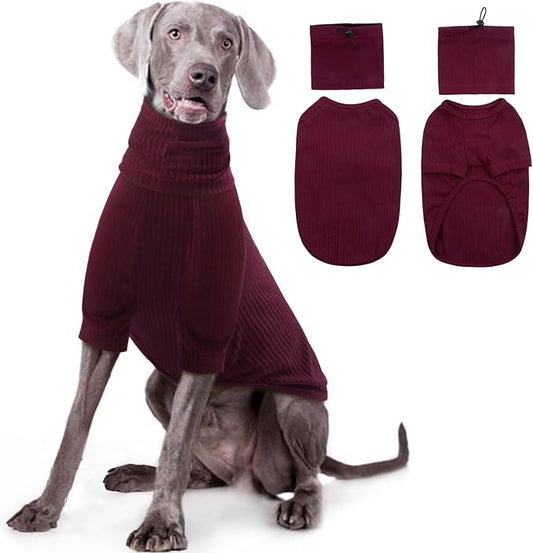 ROZKITCH Dog Shirt with Hoodie Dog Ears Cover 2 in 1, Soft Lightweight Dog Striped T Shirt Pullover Dog Tank with Detachable Ear Wrap, Dog Hoodie Tshirt Dog Boy Girl, Stretchy Sweater WineRed 2XL