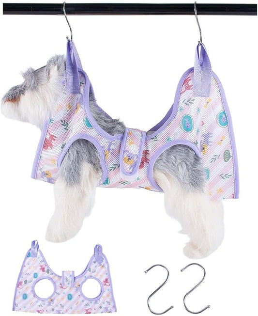 AIO Cat & Dog Restraint Sling for Nail Trimming Foldable Dog Grooming Supet Relaxation Hammock Harness for Pet Grooming S Purple