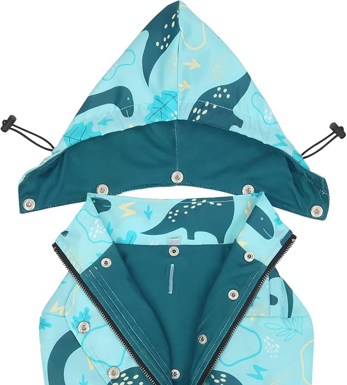 HDE Dog Raincoat Poncho Double Layer Zip Rain Jacket with Removable Hood, Leash Hole for Small to 3XL Dogs and Puppies Dinosaurs - L