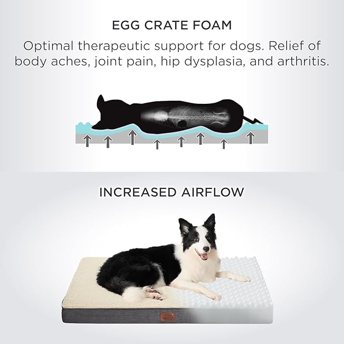 Bedsure Large Dog Bed for Crate - Comfy Flat Pet Beds with Removable Washable Cover, Orthopedic Egg Crate Foam Crate Mat, Suitable for Pet Up to 50 lbs