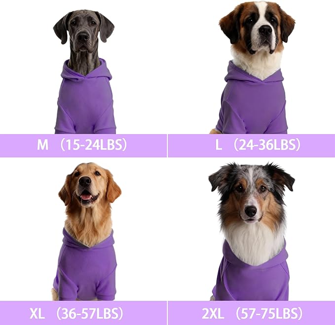 Basic Dog Hoodie Sweatshirts, Pet Clothes Hoodies Sweater with Hat and Leash Hole, Soft Cotton Outfit Coat for Large Medium Small Dogs, Purple (X-Large)