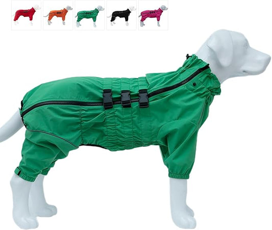 Dogs Waterproof Jacket, Lightweight Waterproof Jacket Reflective Safety Dog Raincoat Windproof Snow-Proof Dog Vest for Small Medium Large Dogs Green S