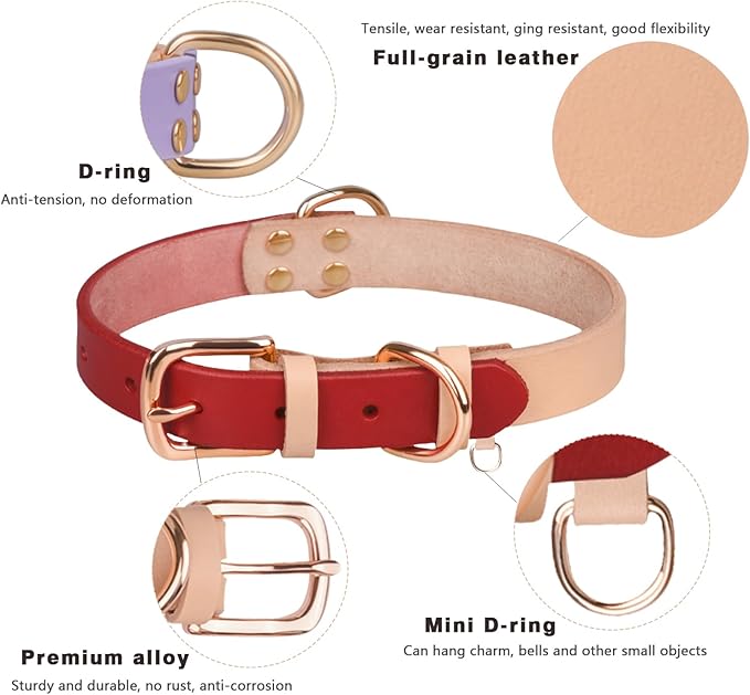 Yonsbox Personalized Dog Collar with Nameplate – Genuine Leather, Engraved Pet ID Tag with Phone Number – Adjustable Custom Dog Collar for Small, Medium & Large Dogs, Durable Cowhide Collar