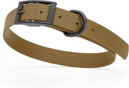 Dogline Biothane Waterproof Dog Collar Strong Coated Nylon Webbing with Black Hardware Odor- Proof for Easy Care Easy to Clean High Performance Fits Small Medium or Large Dogs, Coyote Brown