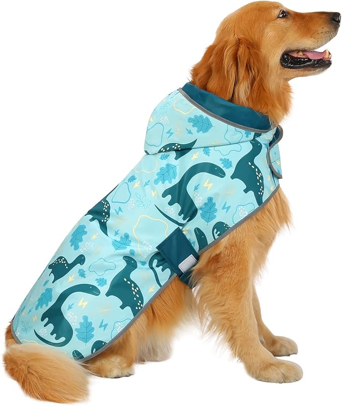 HDE Reversible Dog Raincoat Hooded Slicker Poncho Rain Coat Jacket for Small Medium Large Dogs Dinosaurs - 3XL