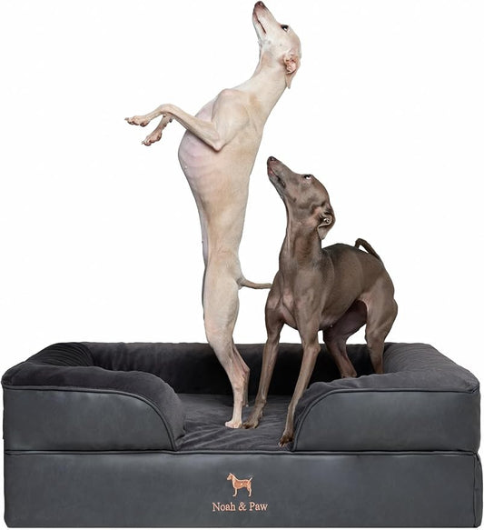 NOAH & PAW Large Dog Bed, 35x25x11 Inch, Orthopedic Dog Beds, Eggshell Memory Foam Infused with Cooling Gel, Inner Cover, Waterproof, Machine Washable (Faux Leather Sofa Collection)
