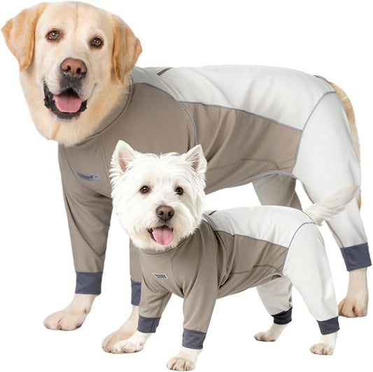 Dog Full Body Winter Coat, Waterproof Fleece Jacket for Small Medium Large Dogs Reflective Snowsuit with Zipper for Outdoor Skating (Beige, 2XL(Weight 23-33 lbs))