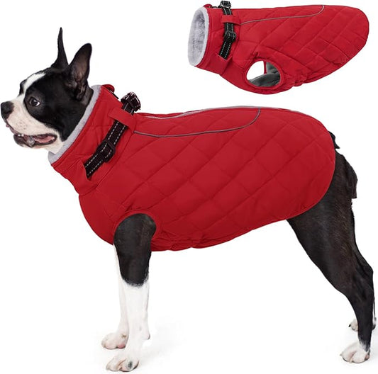 AOFITEE Coat for Medium Dogs, Turtleneck Warm Dog Winter Jacket with Back Zipper, Medium Pet Snowsuit with Reflective Trims, Dog Puffer Jacket for JackRussell, Boston Terrier, French Bulldog
