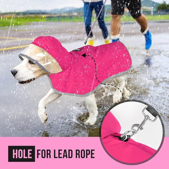 SlowTon Dog Raincoat, Adjustable Dog Rain Jacket Clear Hooded Double Layer, Waterproof Poncho with Reflective Strip Straps and Storage Pocket for Small Medium Large Dogs Puppies(FU XXL)
