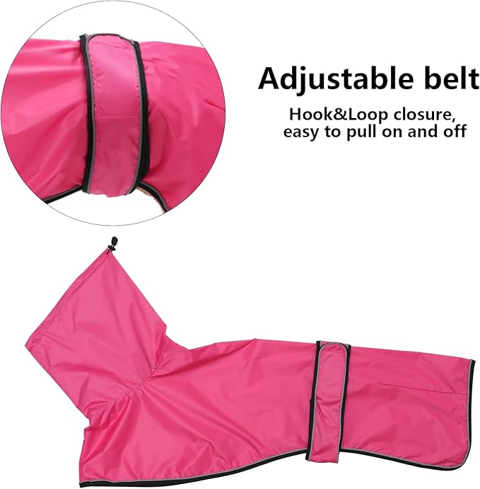 Dog Raincoat with Reflective Bar, Rain/Water Resistant, Adjustable Vest - Dog Raincoats for Greyhounds, Lurchers and Whippets - Pink - M