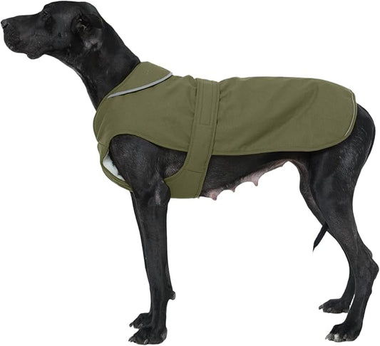 Kuoser Canvas Dog Coat, Warm Dog Jacket Reflective Fleece Pet Cold Weather Coat, Warm Doggie Clothes Waterproof Winter Vest with Zipper Leash Hole for Small Medium Large Dogs, Army Green 3XL