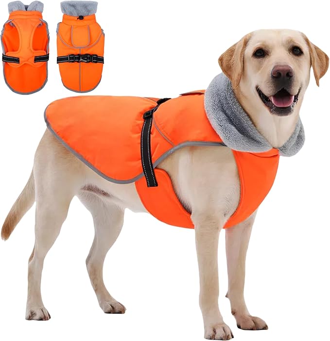 Upgraded Insulated Dog Winter Coat, Relaxed Fit Puppy Hard Shell Jacket with Full-Body Reflective Strips, Ultra-Soft Fur Collar Coats for Small Dogs, Tangle-Free Pet Apparel for Boys Girls(Orange, S)