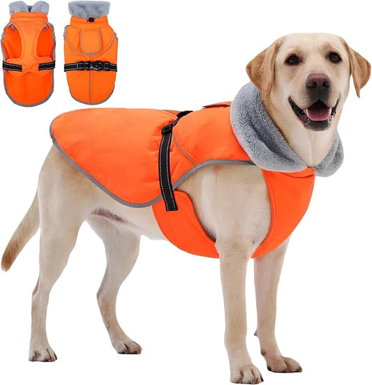 Upgraded Insulated Dog Winter Coat, Relaxed Fit Puppy Hard Shell Jacket with Full-Body Reflective Strips, Ultra-Soft Fur Collar Coats for Small Dogs, Tangle-Free Pet Apparel for Boys Girls(Orange, S)