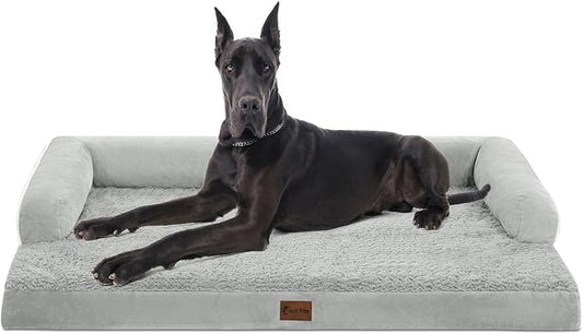 Orthopedic XXL Dog Beds, Waterproof Egg Crate Foam Big Pet Bed for All Breed Sized Dogs 53x42Inch, Washable Extra Large Dog Couch Bed with Removable Cover and Non-Slip Bottom, Grey White