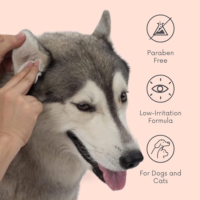 Veterinary Eye & Ear Wipes for Dogs & Cats - Removes Tear Stains & Infection Treatment - Hypoallergenic Rosewater - 100 Count