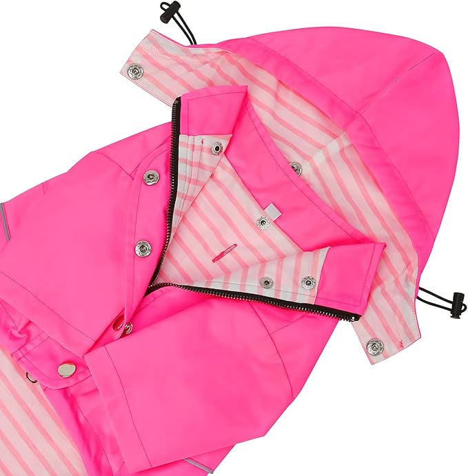 HDE Dog Raincoat Poncho Double Layer Zip Rain Jacket with Removable Hood, Leash Hole for Small to 3XL Dogs and Puppies Pink - S