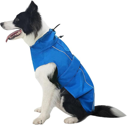 Waterproof Dog Raincoat, Adjustable Lightweight Dog Rain Jacket with Reflective Strip Leash Hole for Small Medium Large Dogs (Blue, Small(9-13lb))