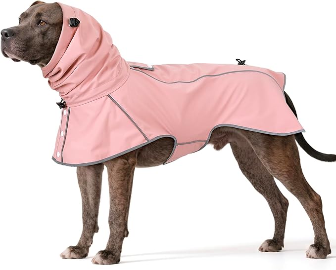 Reflective Dog Raincoat, Windproof & Waterproof Dog Rain Jacket, Adjustable Hooded Pet Poncho with Leash Hole for Small, Medium, Large Dogs(S-2XL) (Pink, Large)