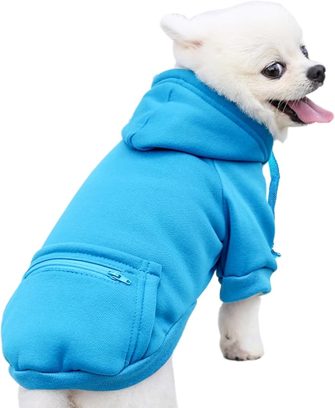 Jecikelon Pet Dog Cold Weather Coat with Pocket Winter Dog Hoodie Warm Puppy Clothes for Small Dogs Chihuahua Clothing (Medium, Y02-Blue)