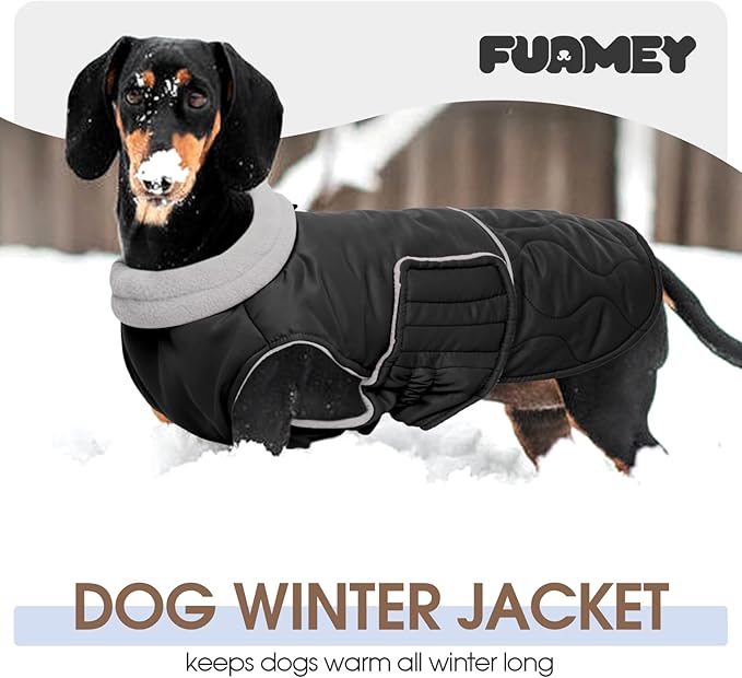FUAMEY Small Warm Winter Jackets for Dogs Waterproof, Fleece Dog Coat Cold Weather, Sherpa Puppy Vest Sleeveless, Adjustable Thermal Snowsuit Pet (Black, S)