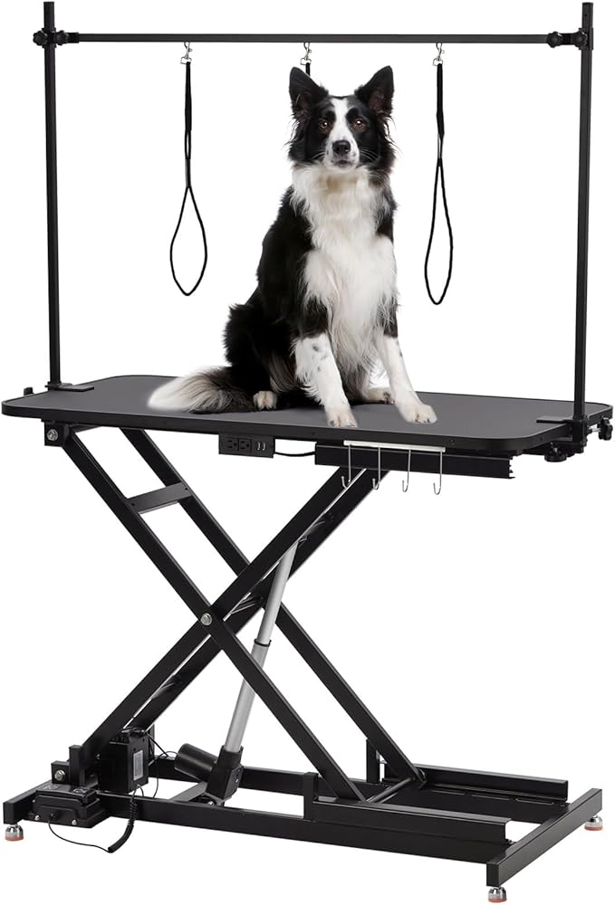 47” Electric Lift Dog Grooming Table (Black), Heavy Duty Electric Grooming Arm Table for Pets & Large Dogs Adjustable Height: 9.4 in-39.4 in Non-slip Desktop with Gantry Crane Set