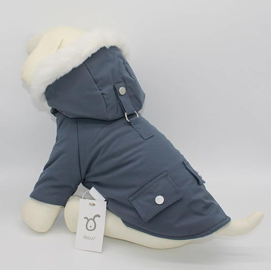 Pet Warm Dog Coat for Winter Dog Clothes Hooded Dog Jacket for Small Puppies Medium Large Dog Cat Clothes Insulated Padded Snow Jacket for Cold Weather Faux Fur (Large, Slate Blue)