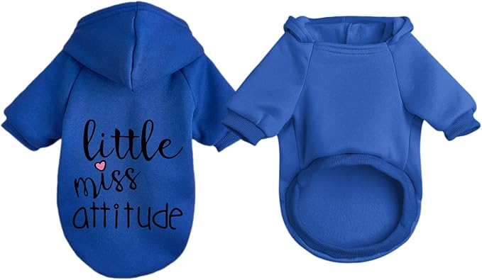 Cat Hoodies for Cats Puppy Pet Clothes Cat Apparel Little Miss Attitude Print Dog Hoodie for Small Medium Dogs Outfits for Kittens(Royal Blue,S)