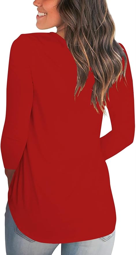 Tobrief Women's Long Sleeve V-Neck Shirts Fall Graphic Tees Loose Casual T-Shirt