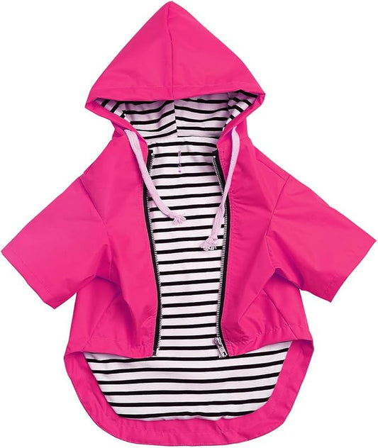 Dog Raincoat rain Jacket Raincoat Dogs Waterproof Small Medium Breeds Zip Closure Storage Pocket Harness Hole Pink S