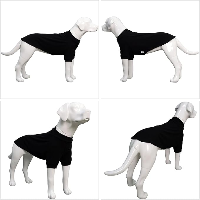 Lovelonglong Ribbed Dog T-Shirt Cotton Knitted Dog Sweaters for All Season Pet T-Shirts for Large Medium Small Dogs Black M