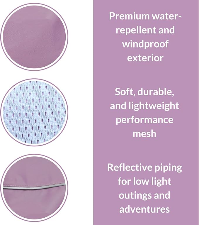 DJANGO Dog Jacket & Raincoat – Lightweight Water-Resistant Coat for Small, Medium, Long Dogs, Dachshunds – Reflective, Adjustable Fit, Harness-Compatible, Easy-Access Harness Hole - Lilac Purple Large