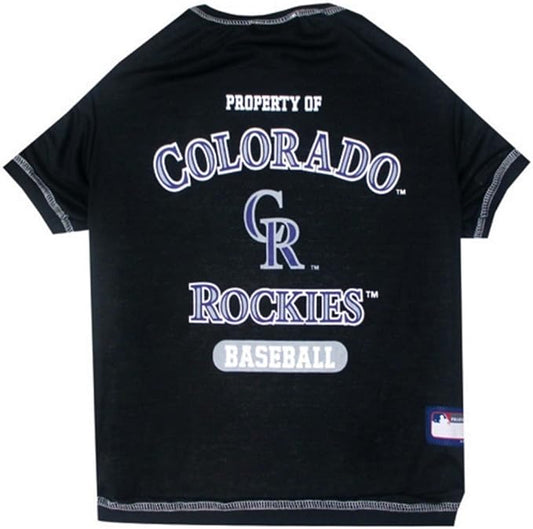 MLB Colorado Rockies Dog T-Shirt, Small. - Licensed Shirt for Pets Team Colored with Team Logos. - Premium Stretchable Materials for The Comfort of Your Dog & cat.