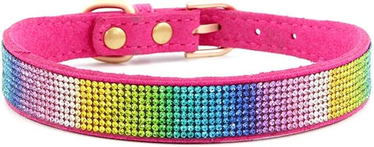 Serijoars Small Dog Collar with Rhinestone Crystal Diamond Colorful Bling Girl Puppy Cat Collars (S, Hot Pink2)
